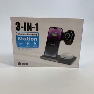 Getpals Black 3-in-1 Wireless Charging Station for iPhone Watch AirPods Android